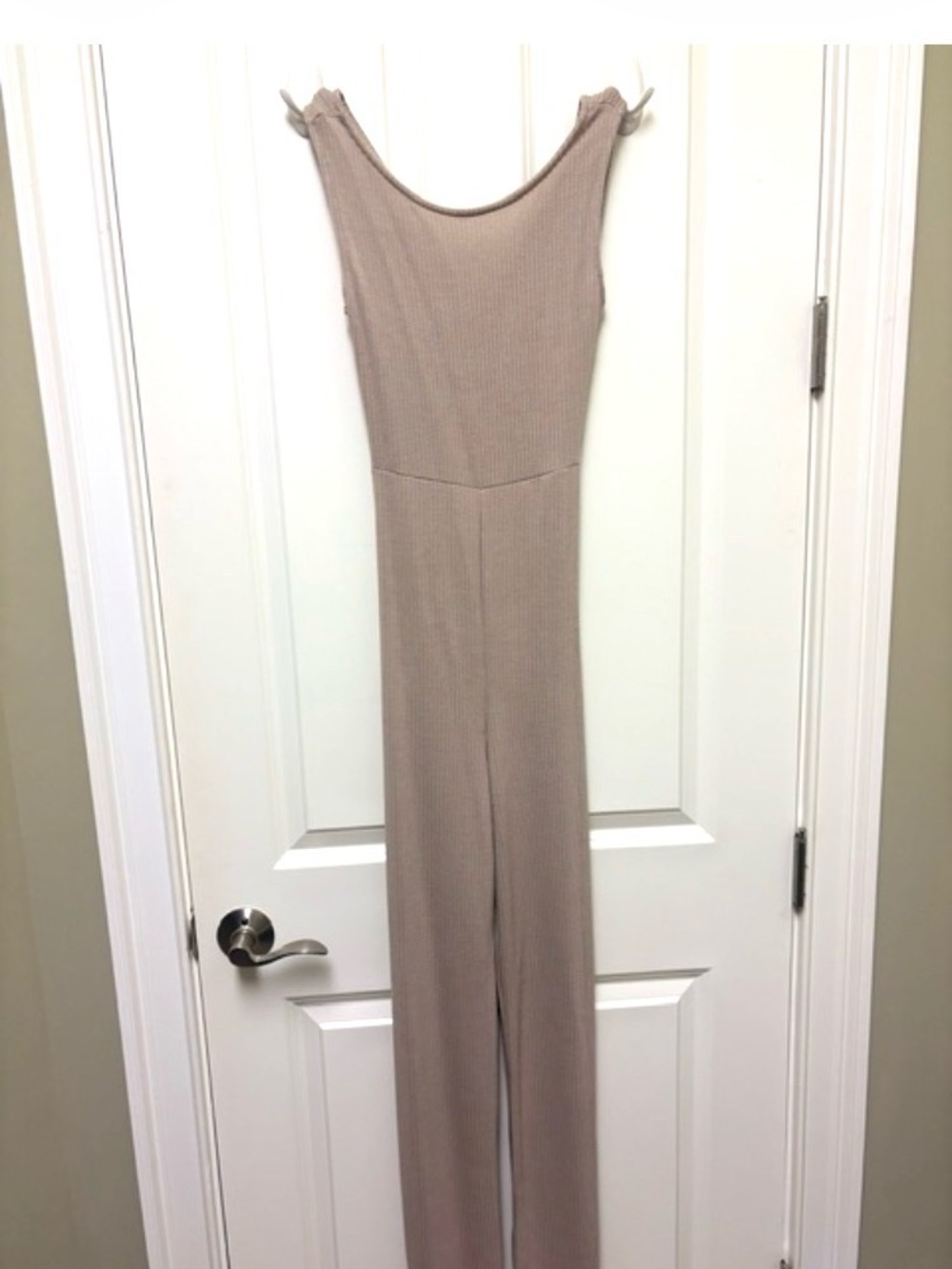 Sleeveless Ribbed Jumpsuit in Taupe Beige